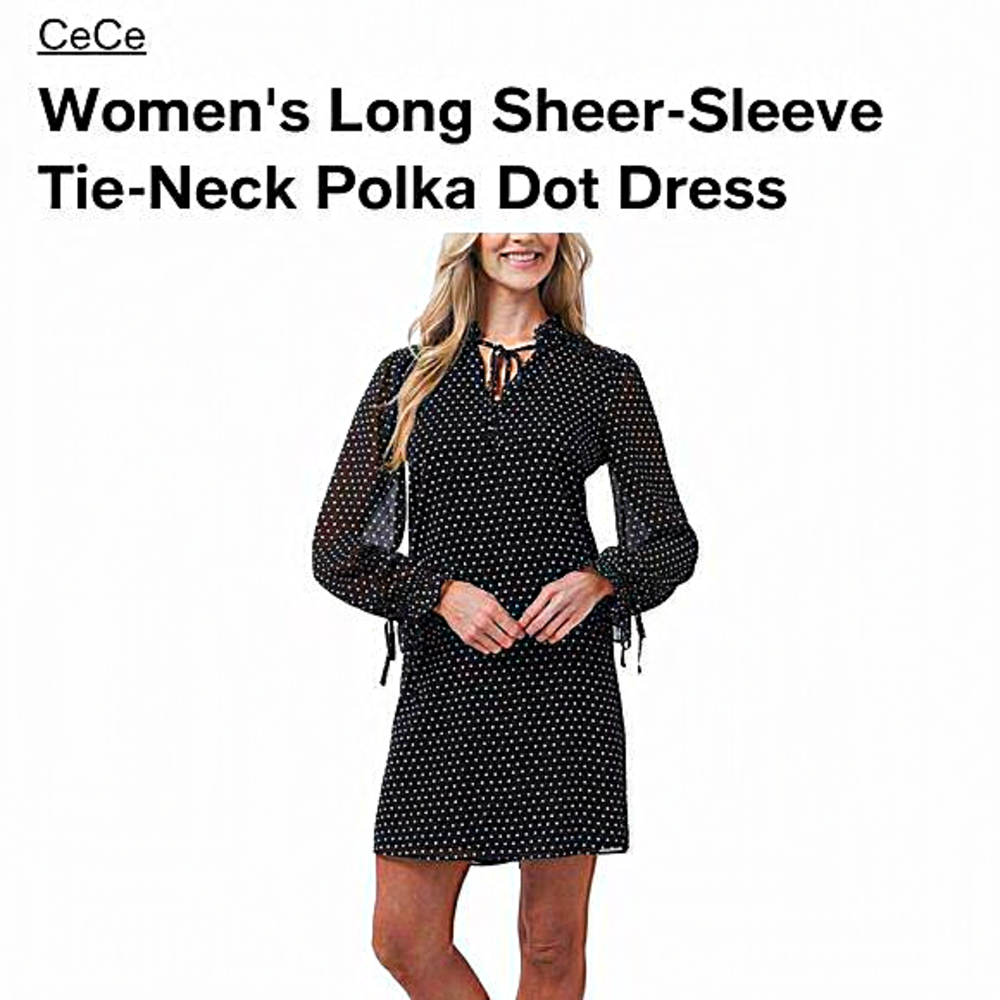 NWOT Cece Women's Black shift dress with white polka dots - XL -‎ cute w belt